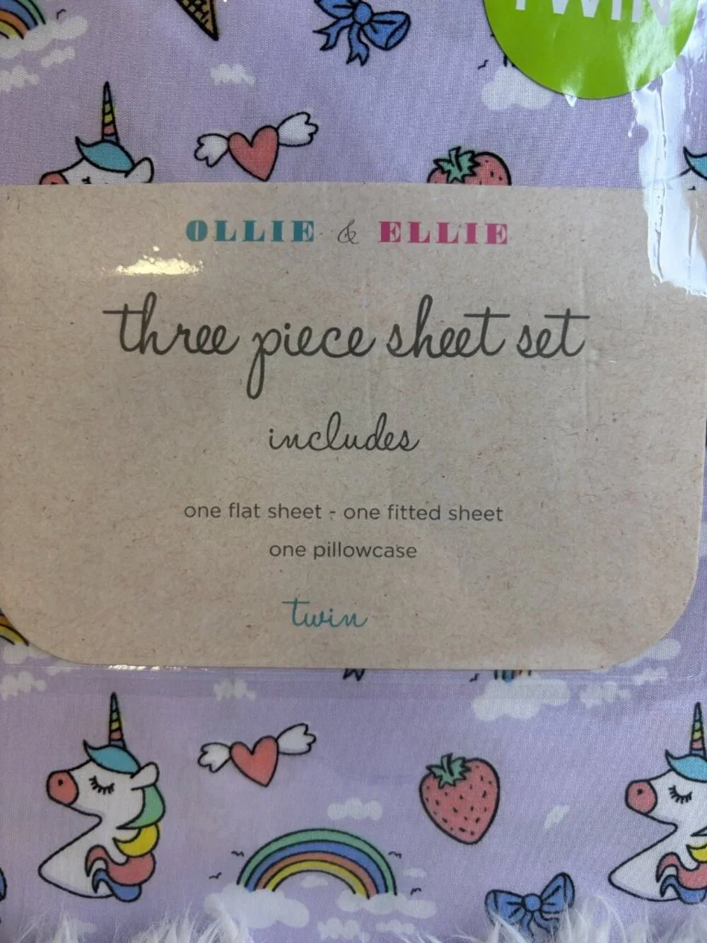 Ollie & Ellie Unicorn Rainbow Twin Sheet Set 3pc Girls Bedding Cute NWT